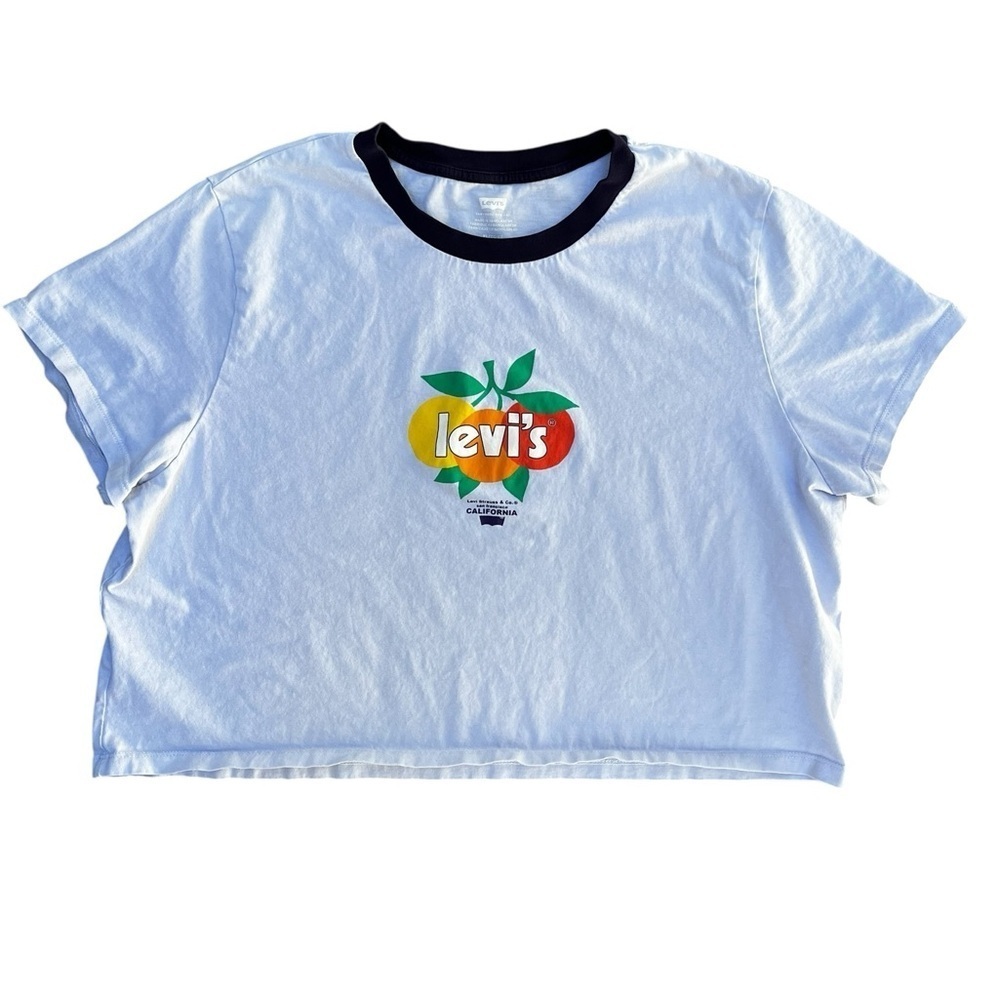 Levi’s XL Women’s Crop T Shirt California Orange Graphic Cotton Light Blue